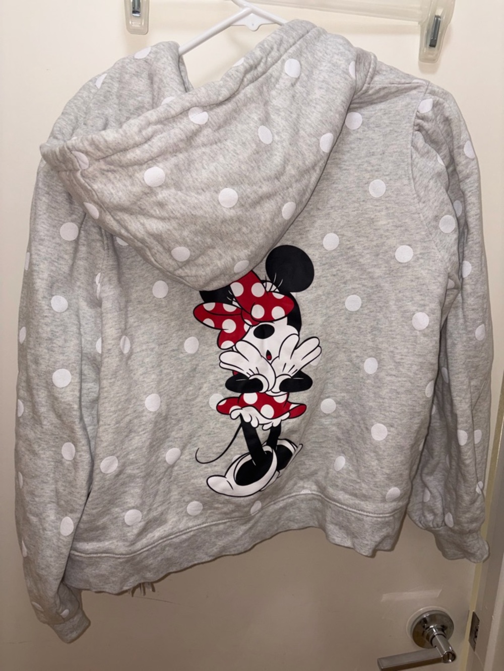 Disney Gray and White Polka Dot Hooded Jacket with Minnie Patch